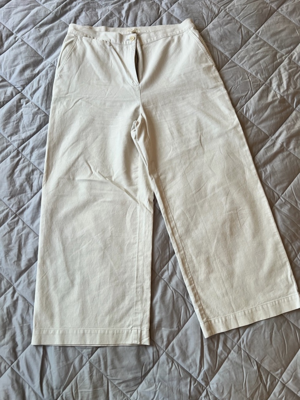 Eileen Fisher Women’s Light Beige Organic Cotton/Hemp Wide Leg Cropped Pants
